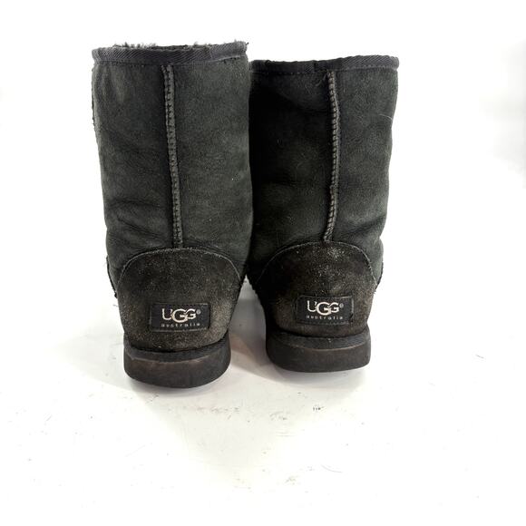 Ugg Classic Short Boots 7 Black Booties Shearling Fur Suede - Picture 4 of 7